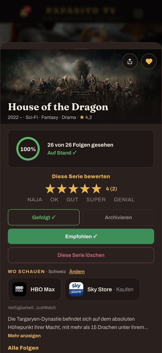 Die Seite einer Serie