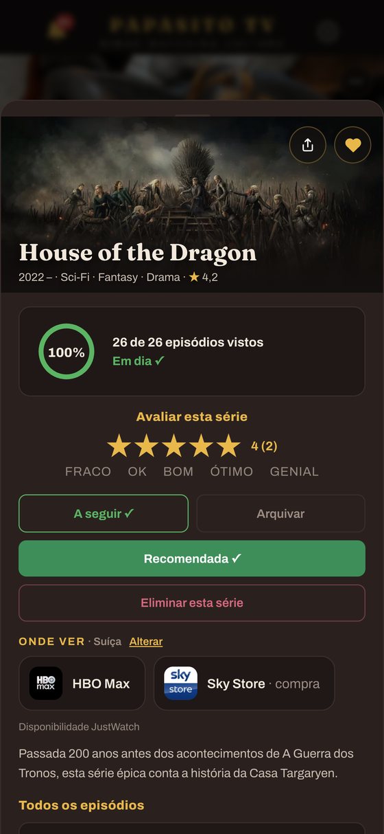A ficha de uma série